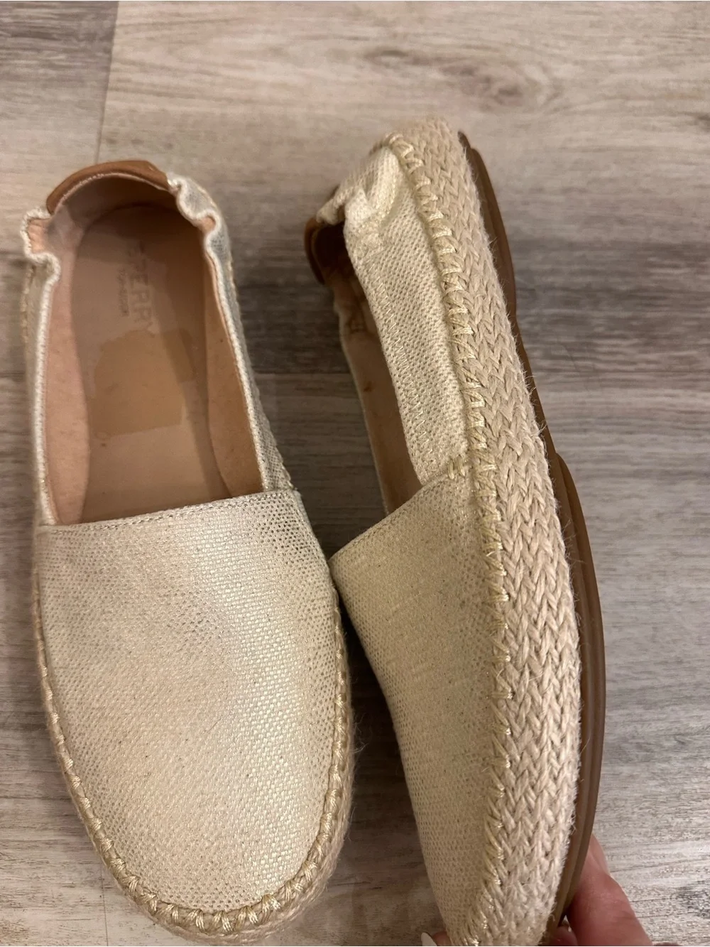 Sperry Gold Shimmer Espadrille Flats Women’s Slip On Jute Trim Casual